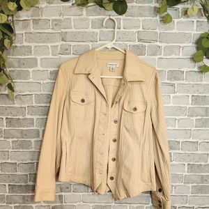 VINTAGE Size 14 Cream Collared Corduroy Button Jacket 90s